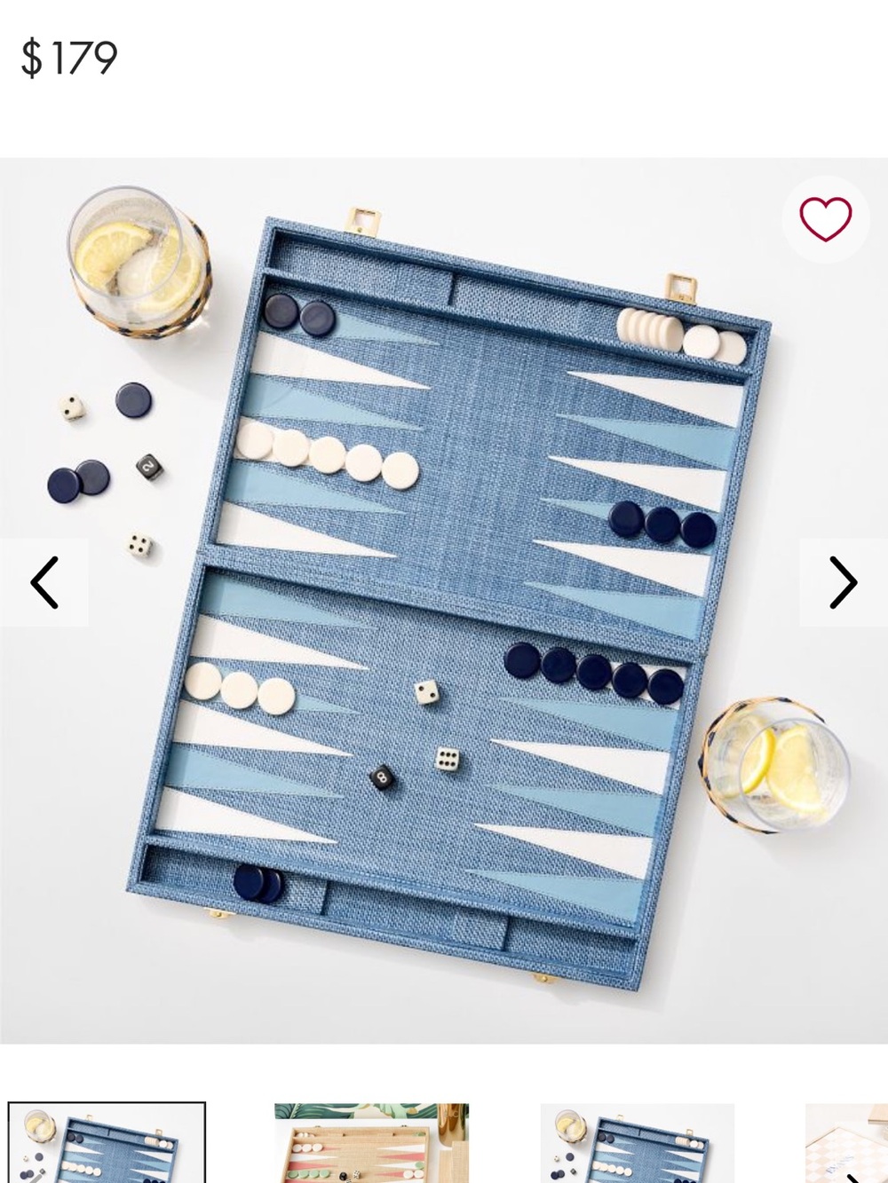 Mark & Graham Blue Linen Backgammon Set with Navy and Cream Checkers
